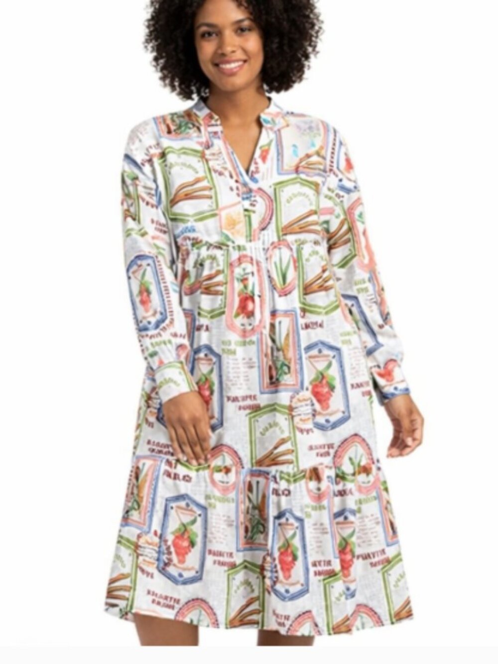 NWT MAISON D'AMELIE Linen Blend White Multi-Label Print Midi Dress w Pockets XS
